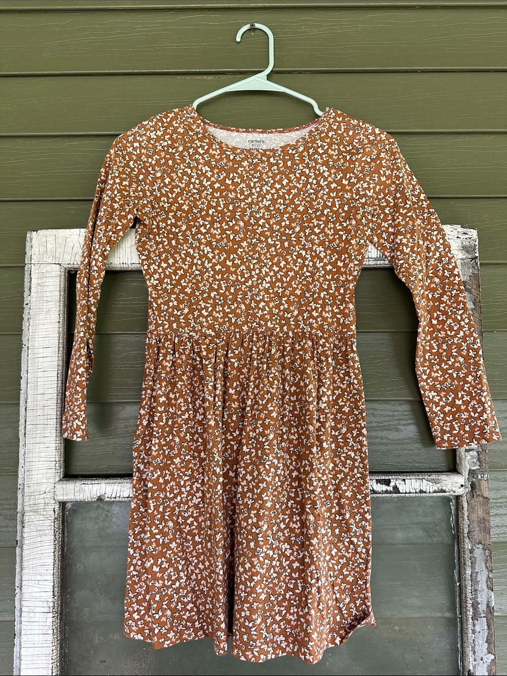 Carter's Rust Floral Long-Sleeve Gathered Skirt Dress